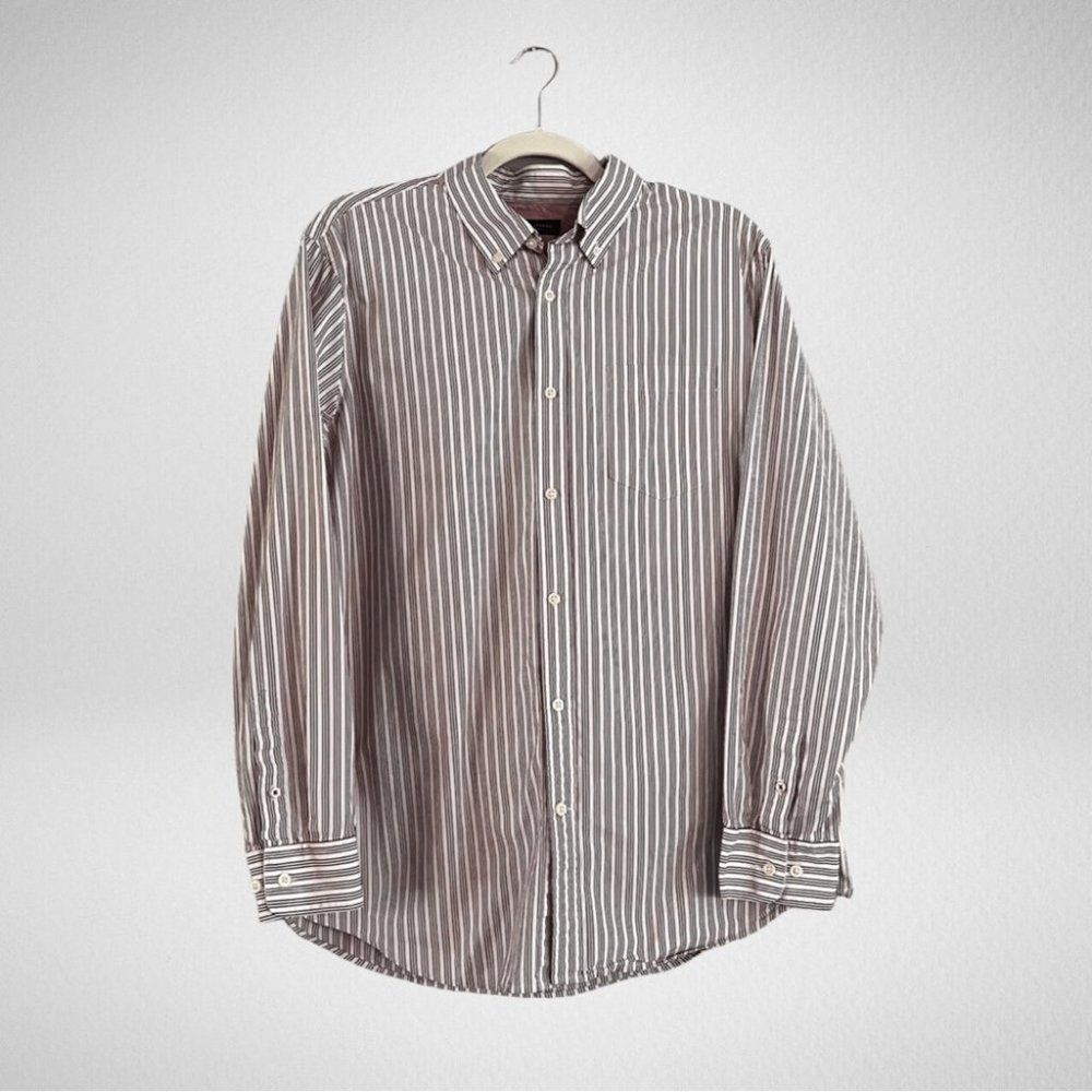 Banana Republic Classic Fit Button Down Shirt White Striped Size L 16-16 1/2